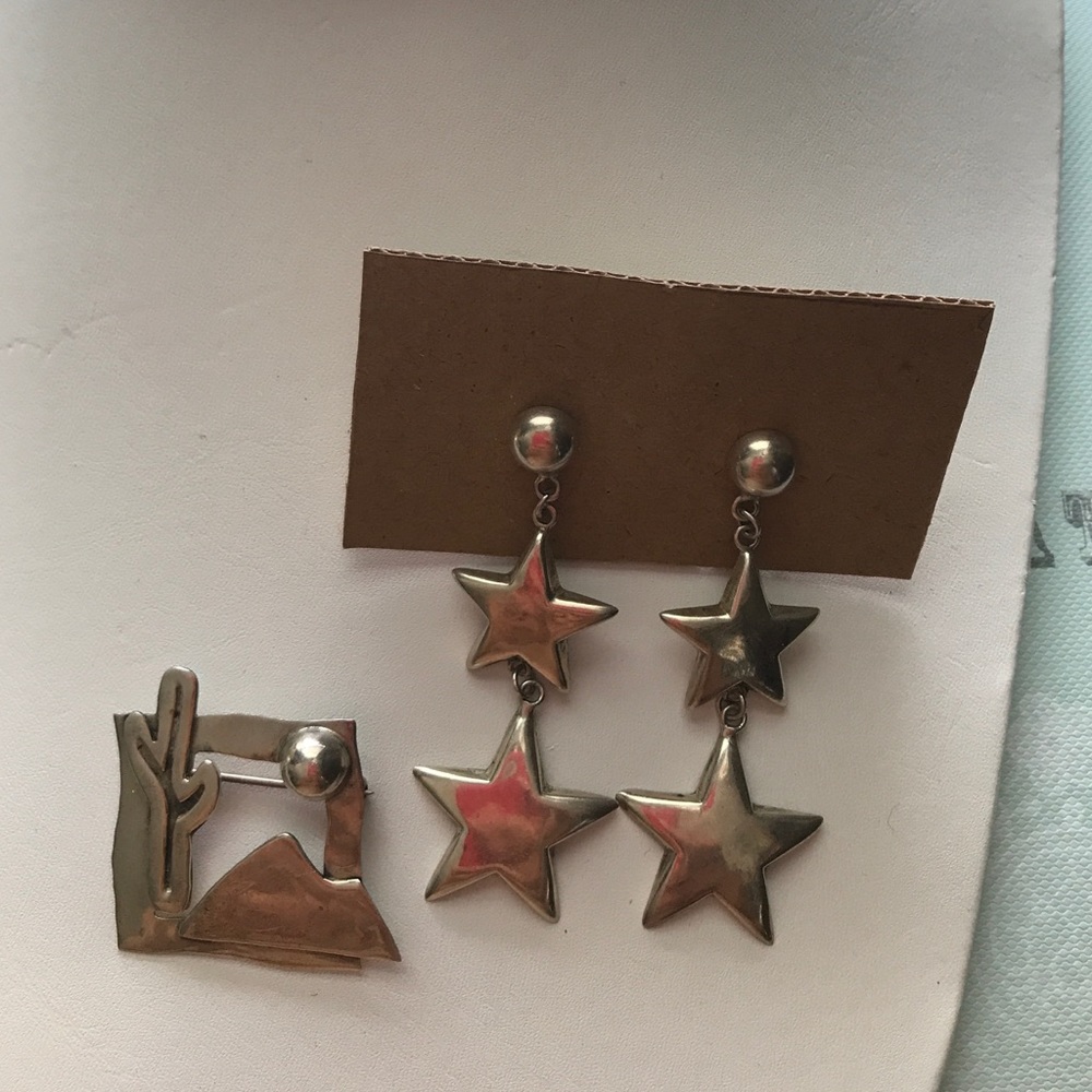Sterling Silver Star Earrings & Desert Pin